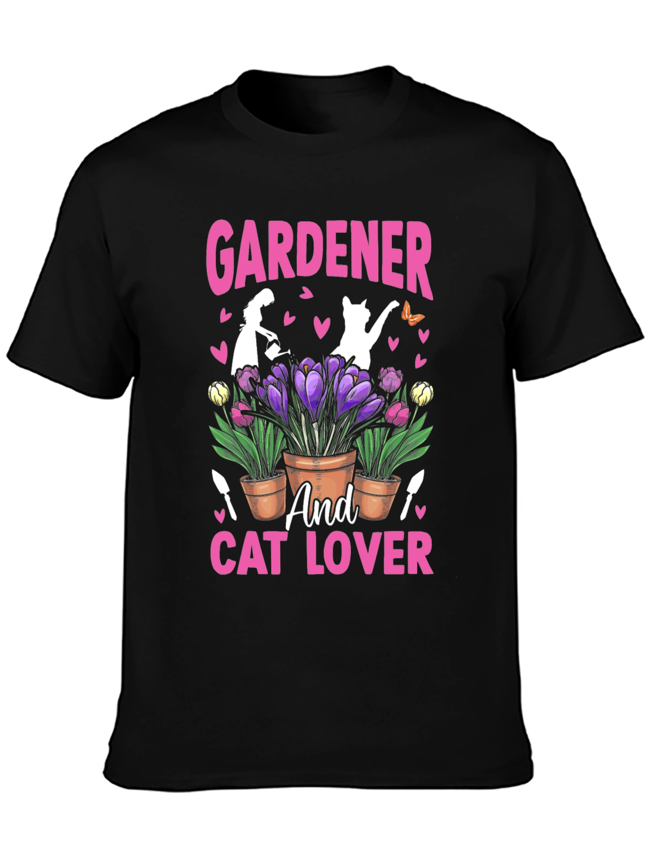 Black Gardener and Cat Lover T-Shirt view 3