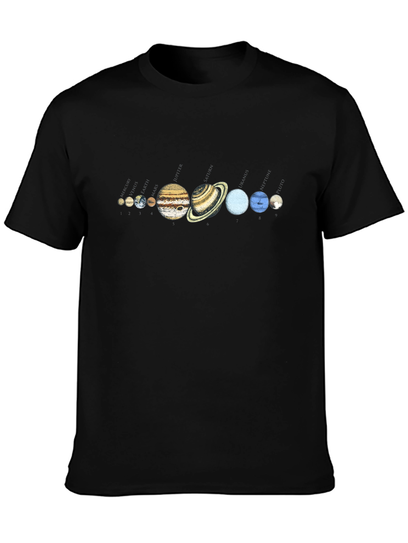 Black Solar System Planets Graphic T-Shirt view 3