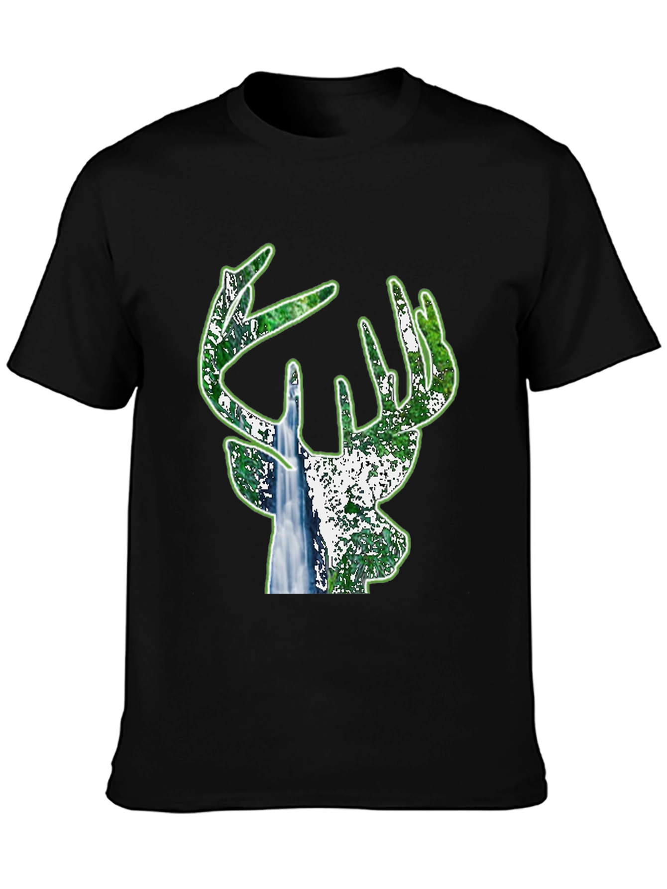 Black Deer Silhouette Nature T-Shirt - Black view 3