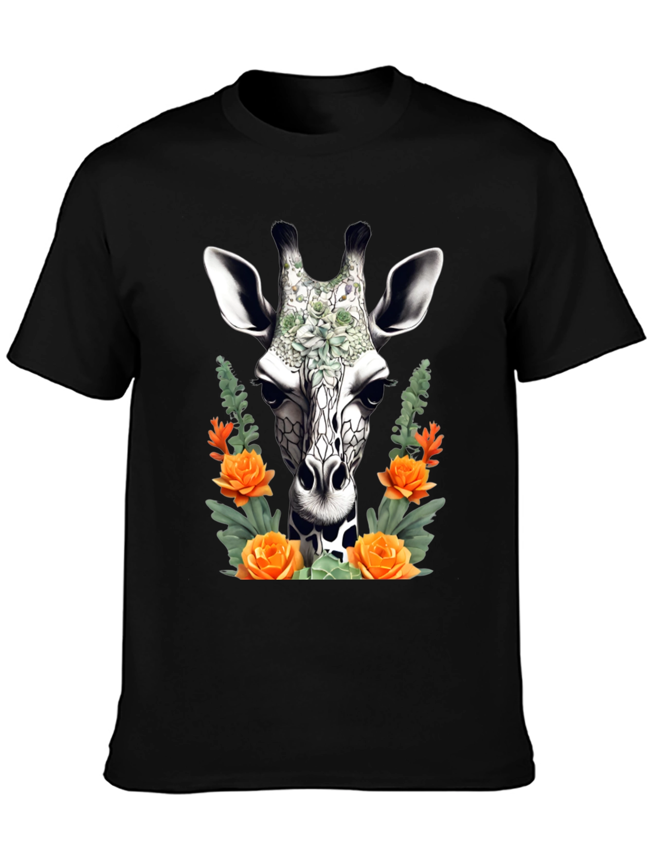Black Floral Giraffe T-Shirt - Unique Animal Graphic Tee view 3
