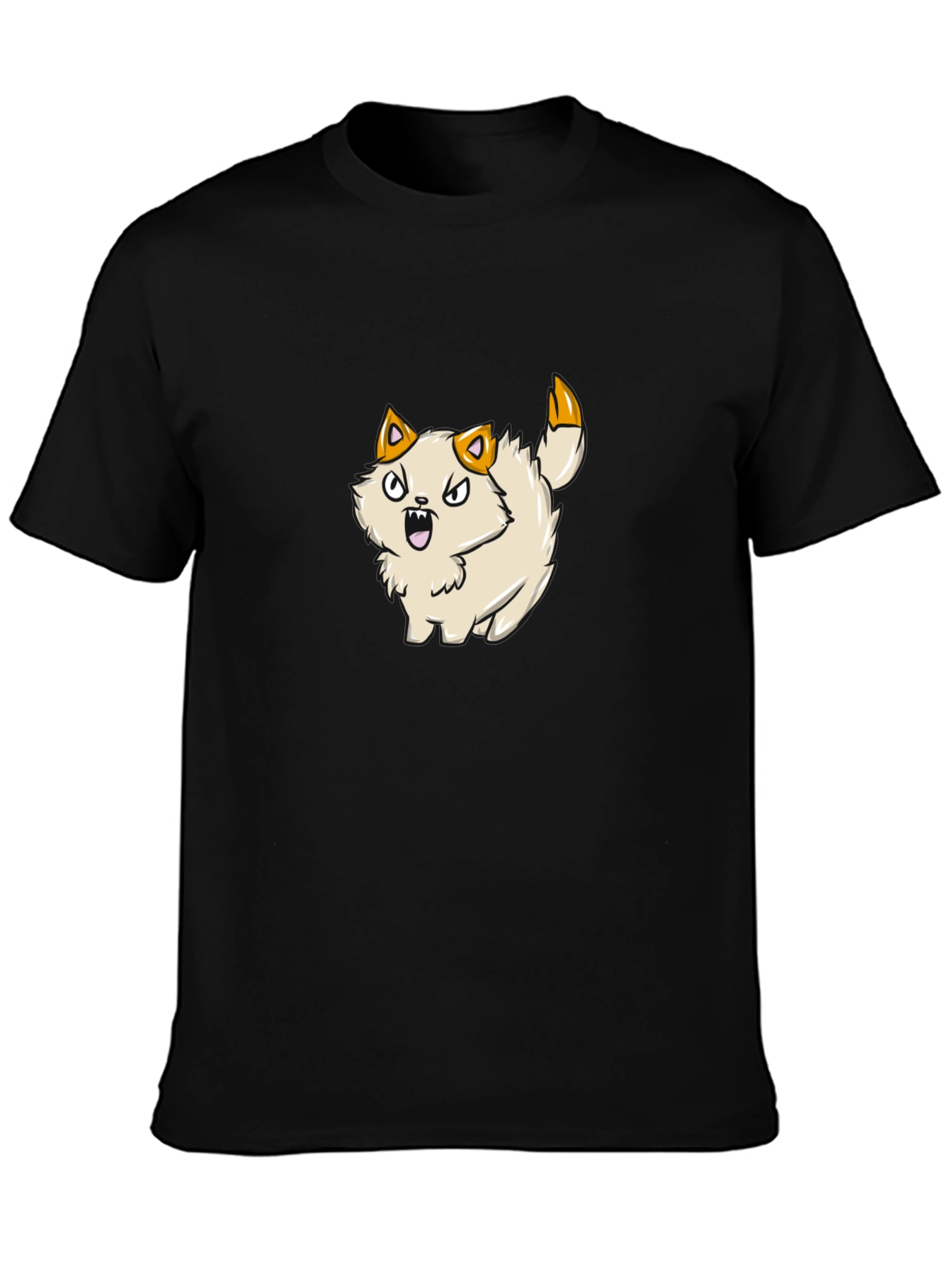 Black Angry Kitten Cartoon Black T-Shirt view 3