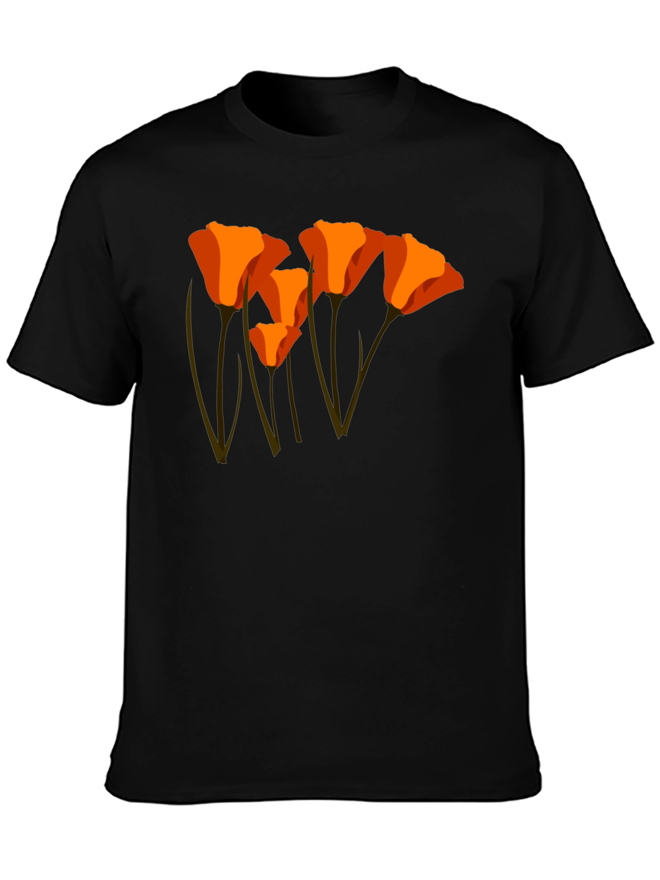 Black Orange California Poppy Graphic T-Shirt view 3