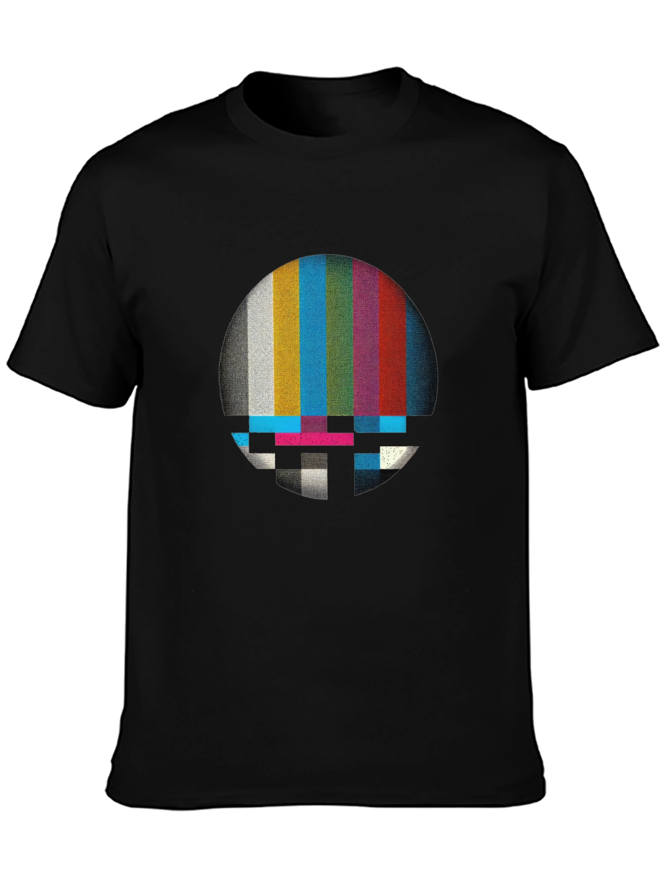 Black Retro Glitch T-Shirt - Vintage TV Test Pattern view 3