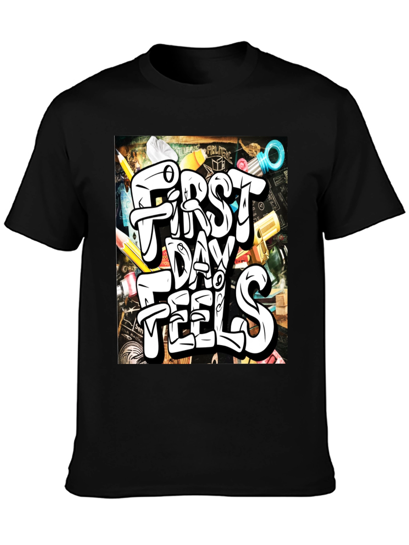 Black First Day Feels Graphic Tee - Cool Back-to-School T-Shirt view 3