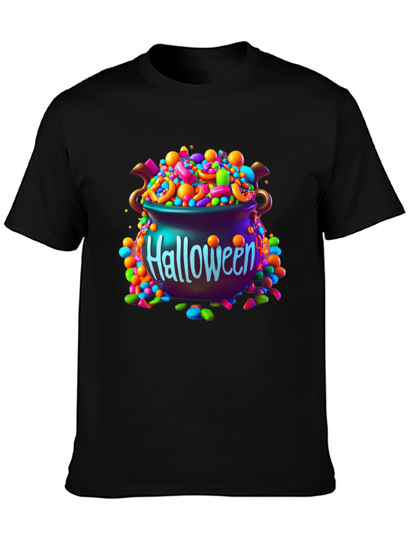 Black Halloween Candy Cauldron Graphic Tee view 3