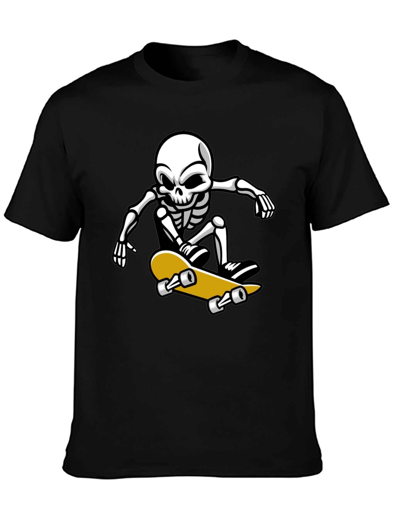 Black Cool Skeleton Skateboarder Graphic T-Shirt view 3