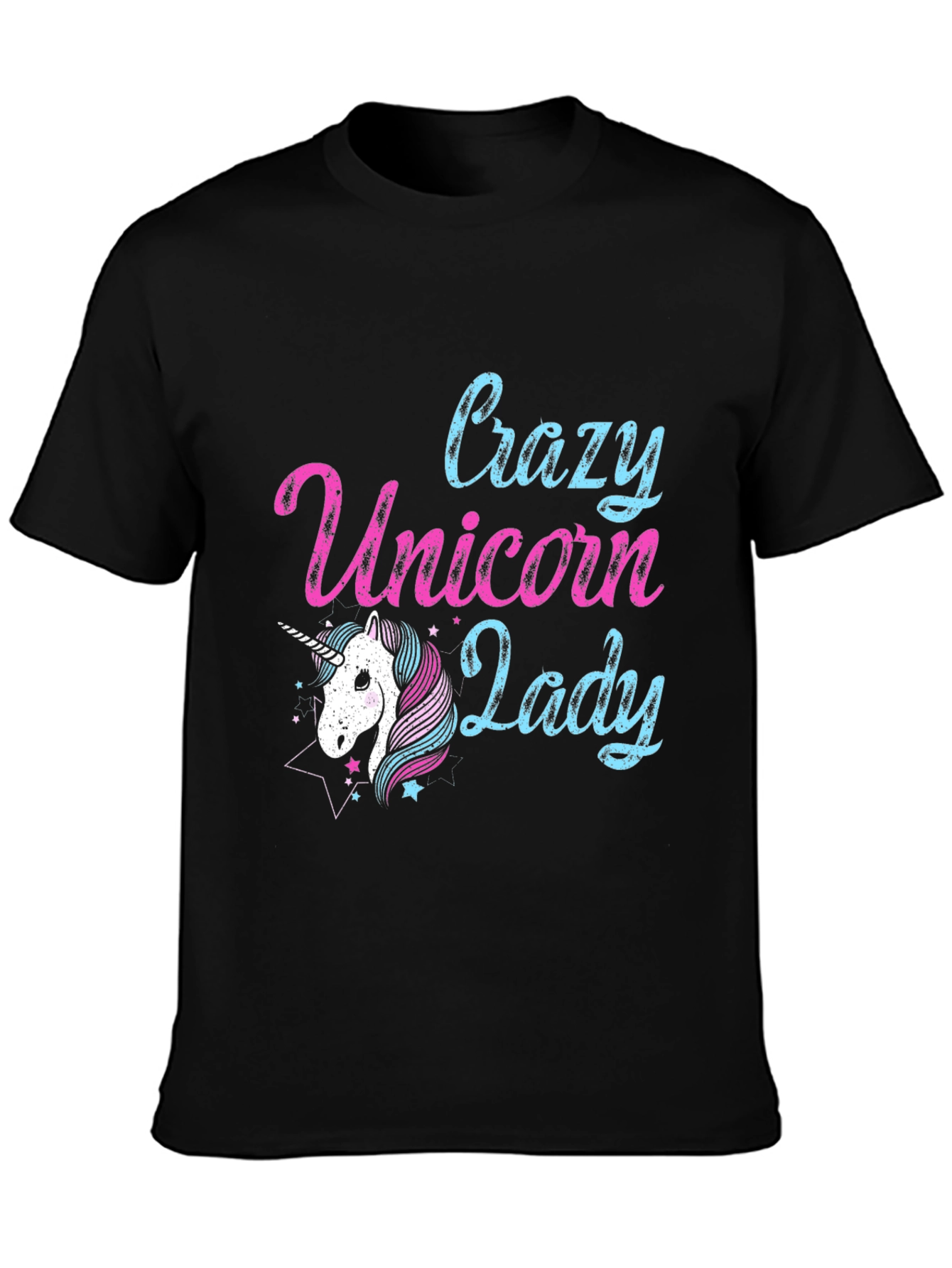 Black Crazy Unicorn Lady T-Shirt - Black view 3