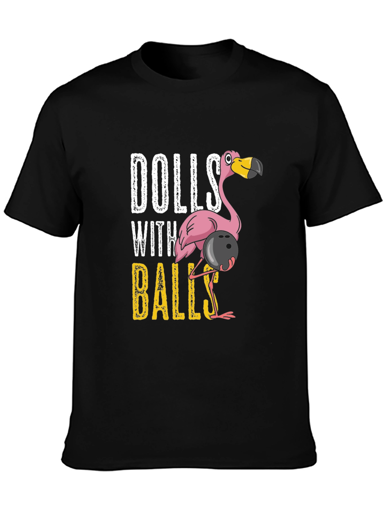 Black Dolls With Balls Flamingo Bowling Graphic T-Shirt view 3