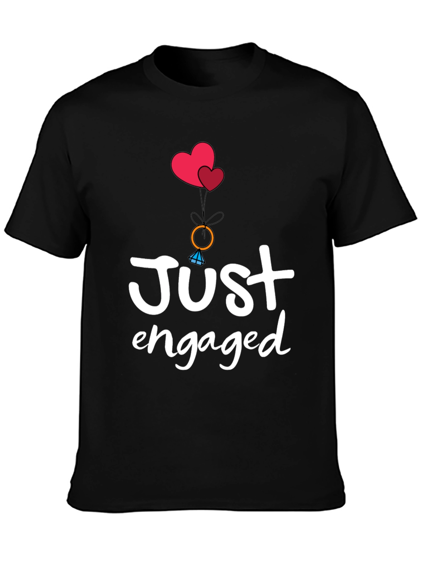 Black Just Engaged T-Shirt - Romantic Graphic Tee view 3
