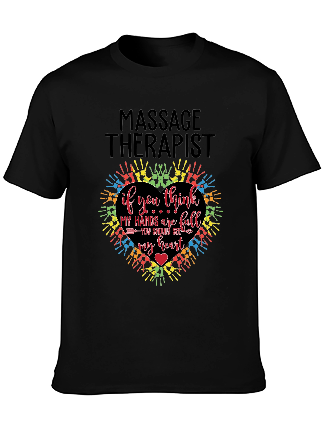 Black Massage Therapist Heart Hands T-Shirt view 3