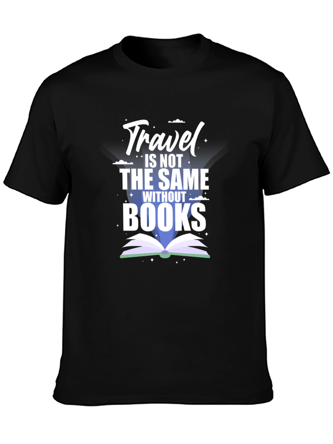 Black Travel Books Graphic Tee - Black Cotton Blend T-Shirt view 3