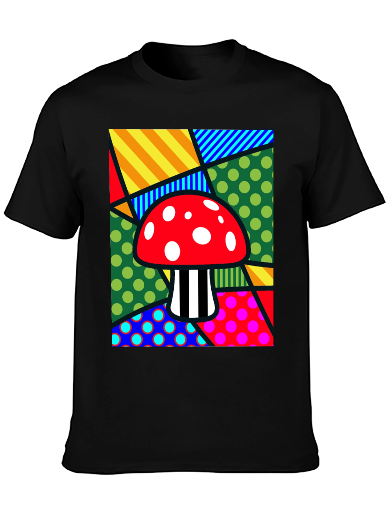 Black Funky Mushroom T-Shirt - Abstract Pop Art Design view 3