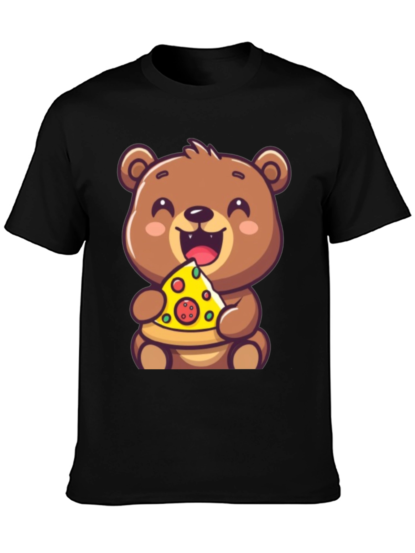 Black Cute Bear Eating Pizza Graphic Tee - Fun & Playful view 3