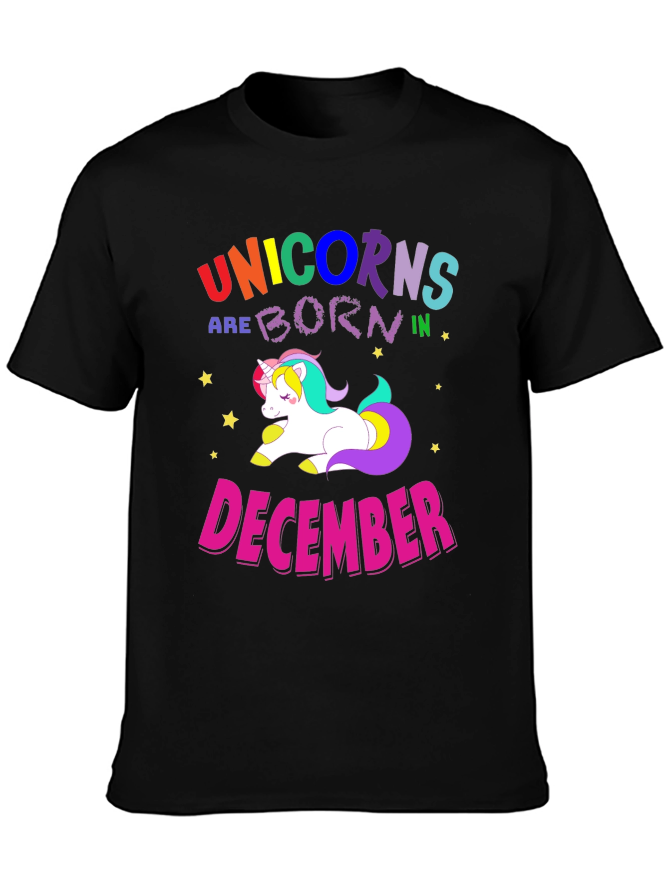 Black Unicorns Born in December T-Shirt view 3