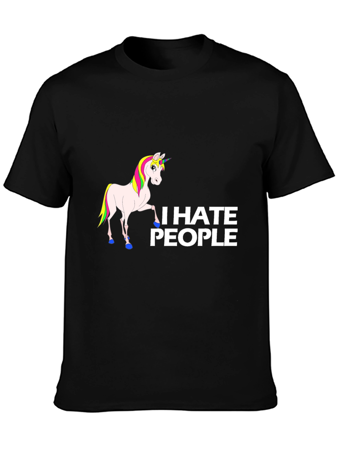 Black I Hate People Unicorn Black T-Shirt view 3
