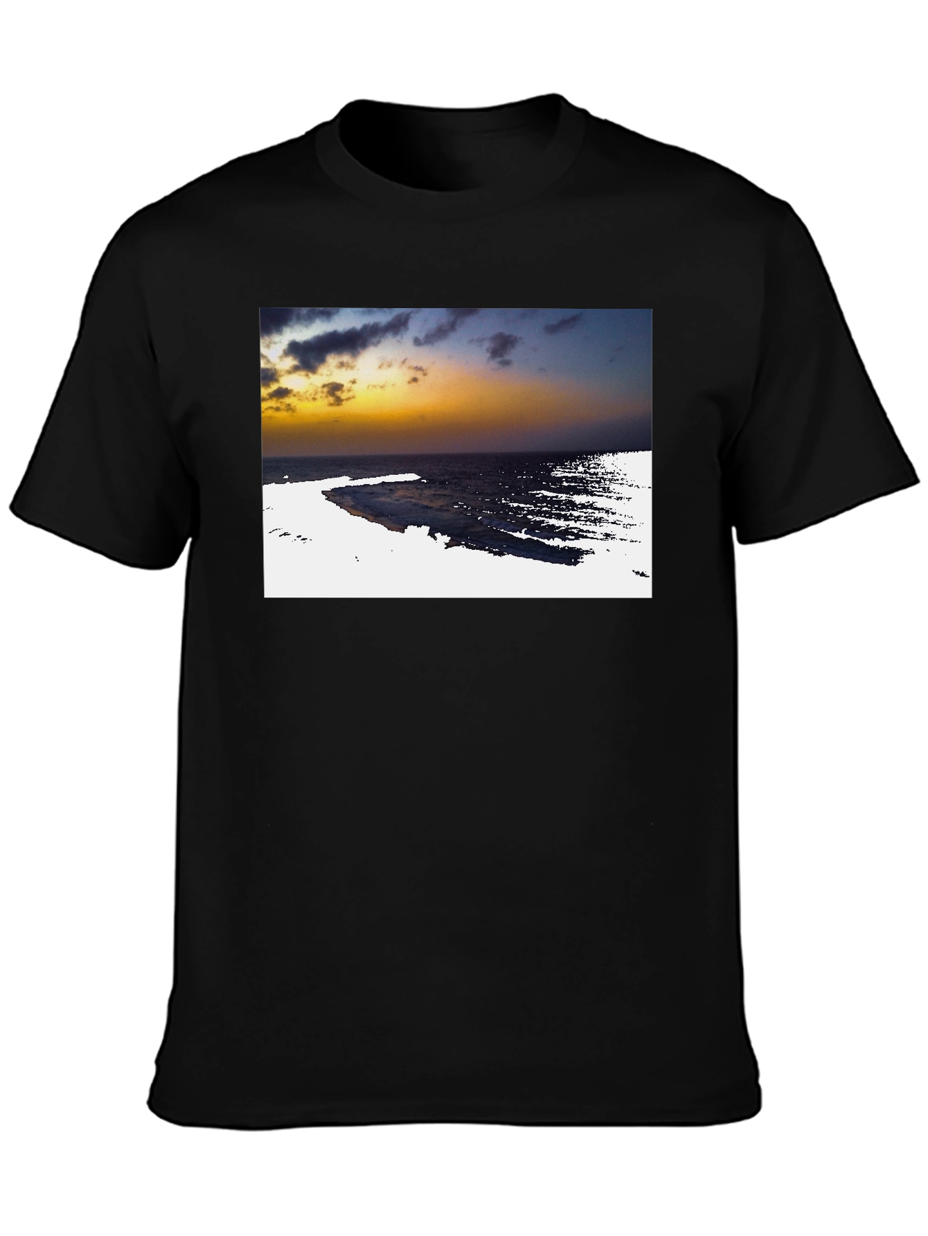 Black Ocean Sunset Graphic Tee - Black Cotton T-Shirt view 3
