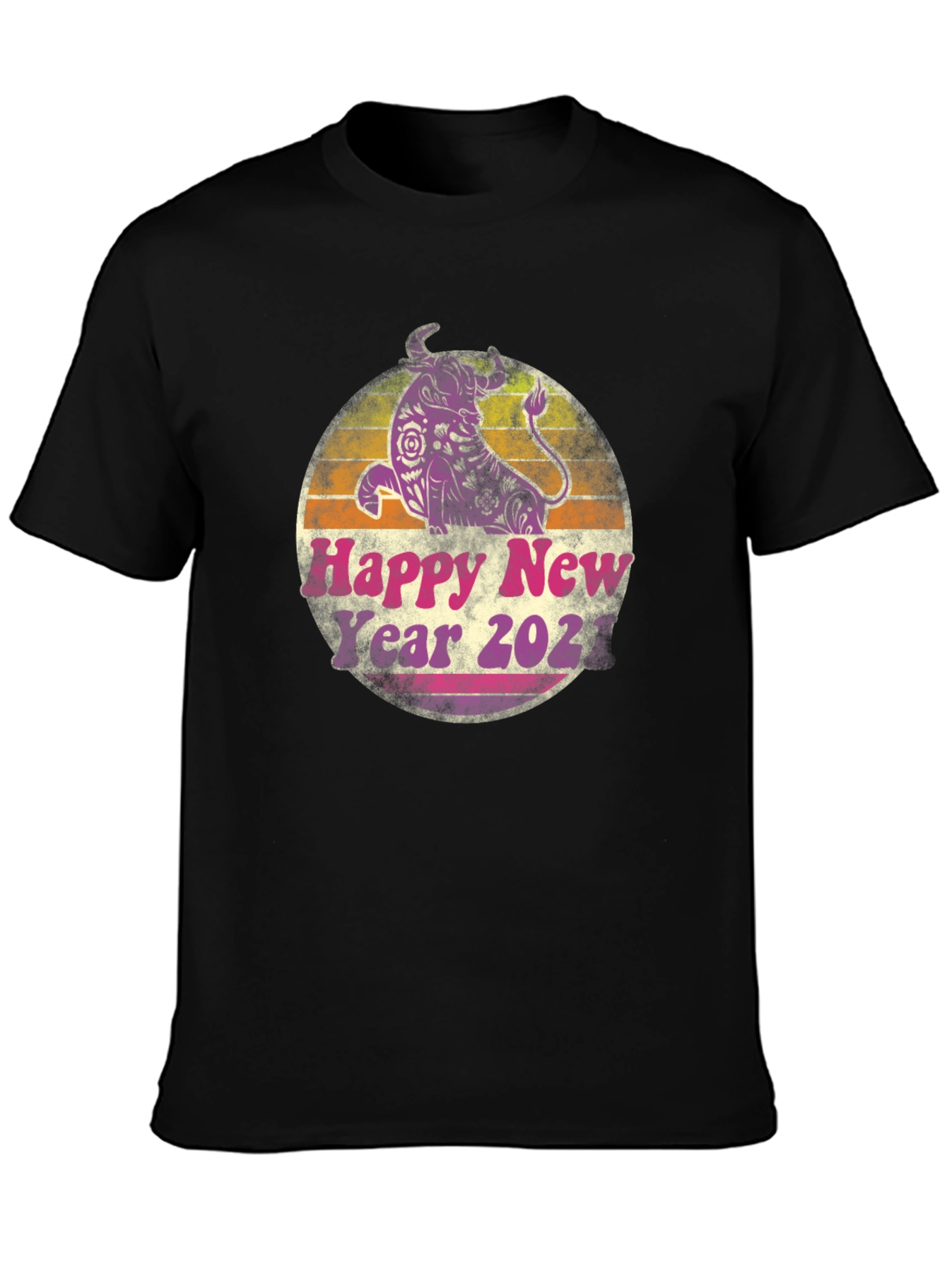 Black Happy New Year 2021 Bull Graphic Tee view 3