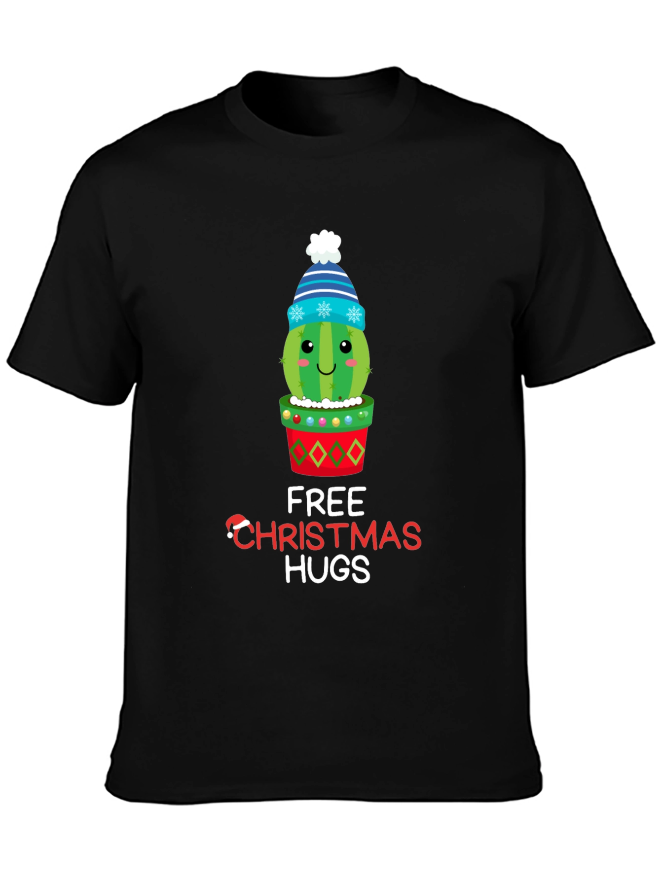 Black Festive Cactus Christmas Hugs T-Shirt view 3