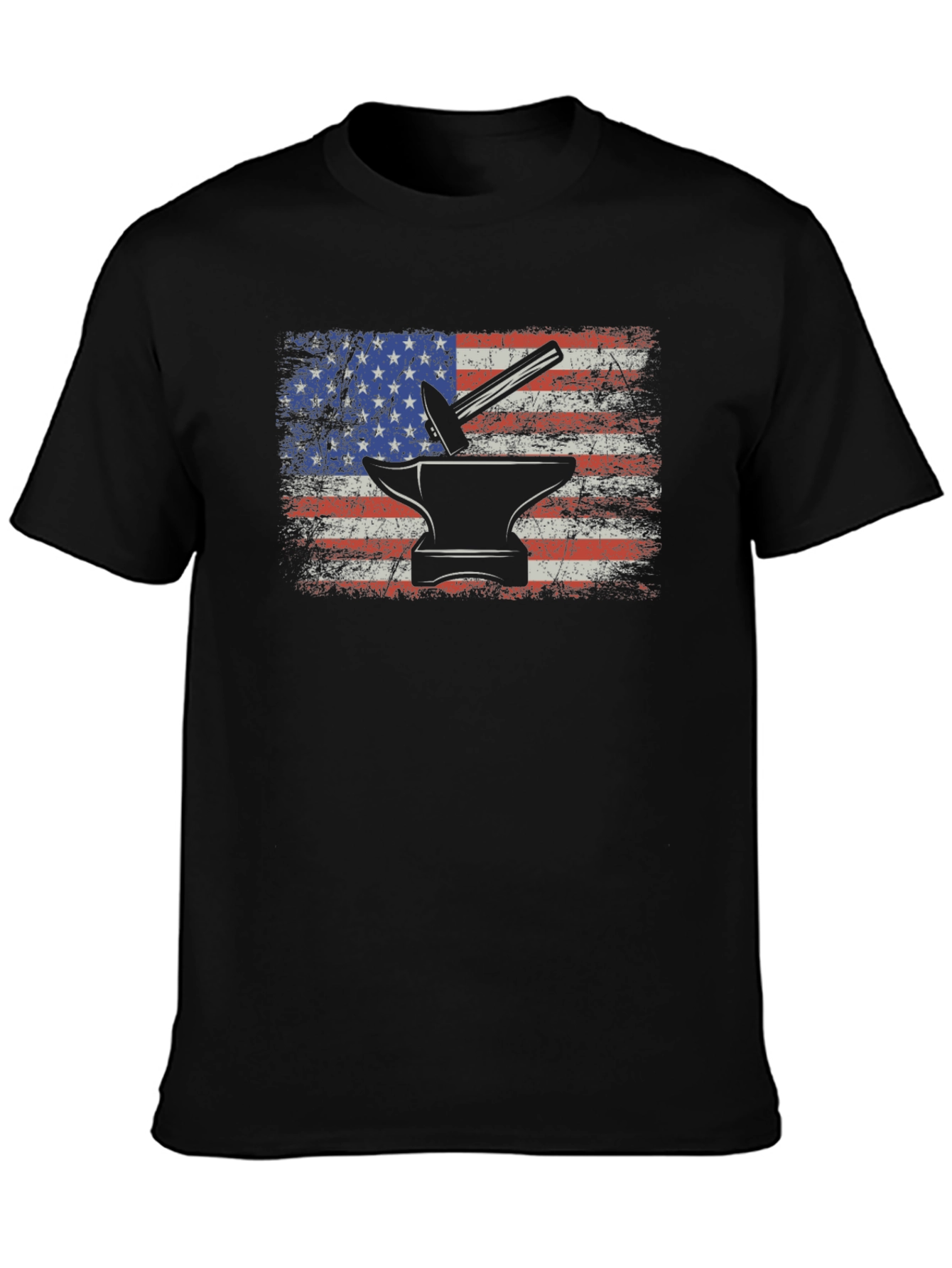 American Flag Blacksmith T-Shirt - Patriotic Anvil Hammer Tee - 3