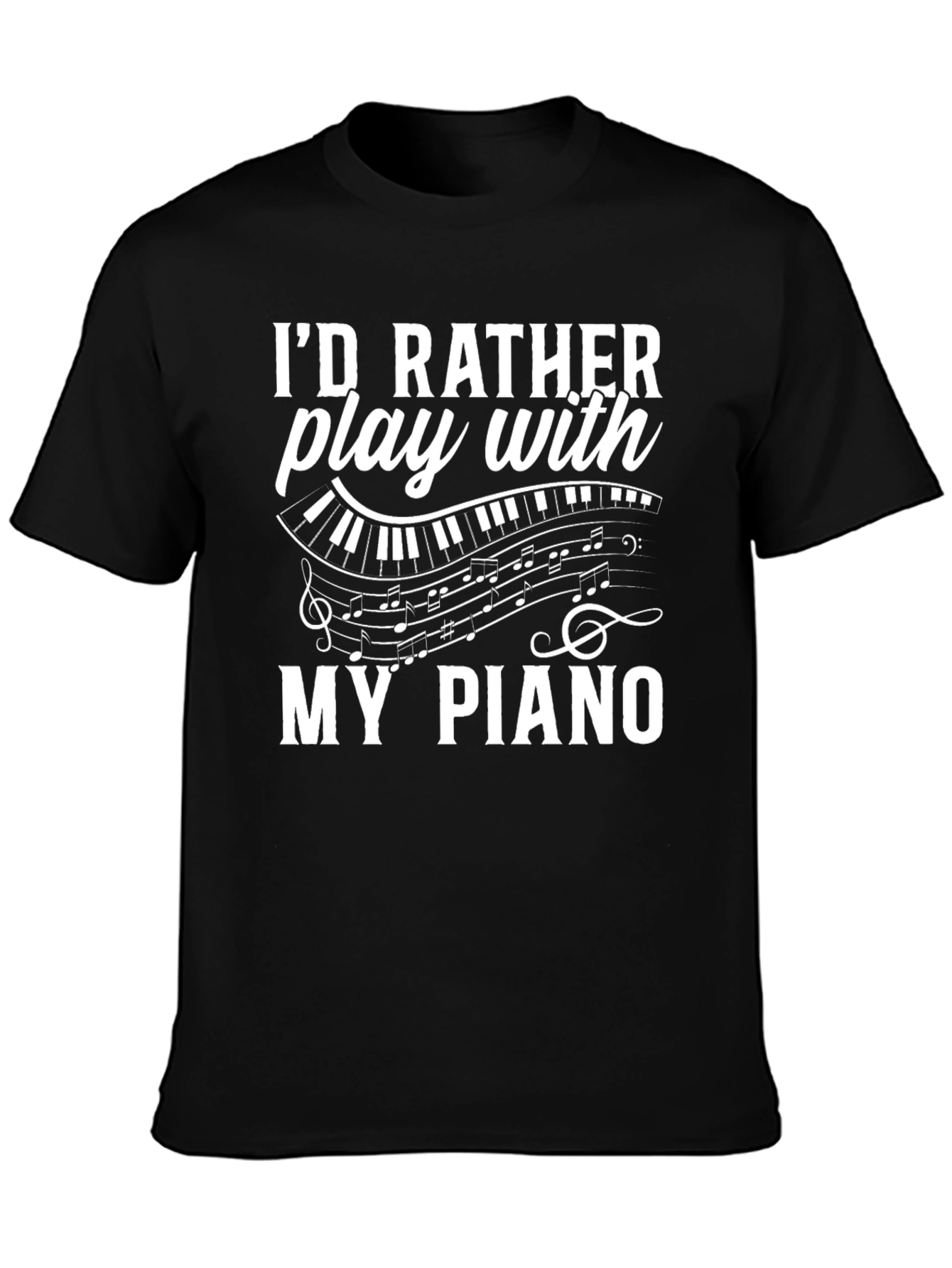 Black I'd Rather Play My Piano Graphic Tee view 3