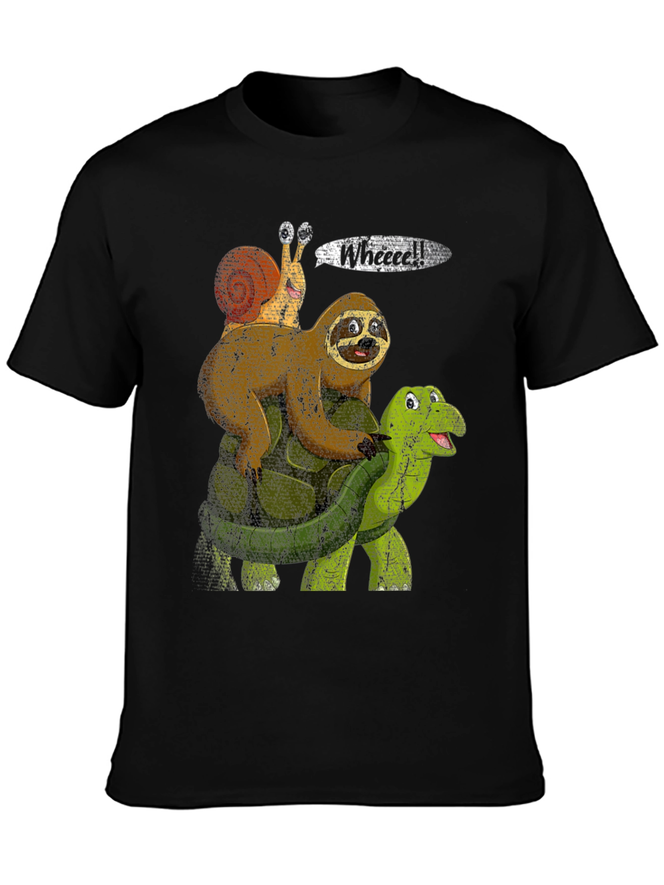 Black Sloth, Snail, Turtle Wheeee! Funny T-Shirt view 3