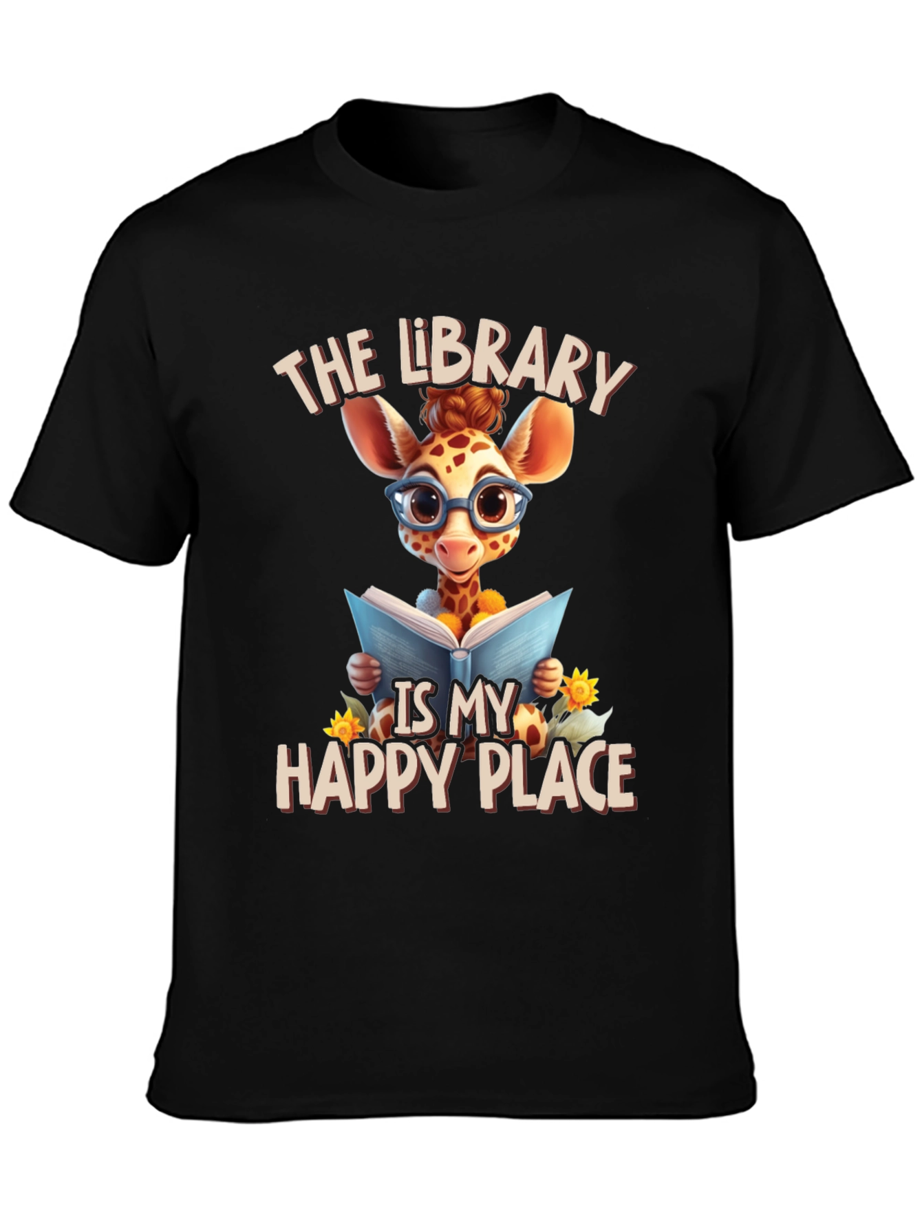 Black Library Giraffe T-Shirt - Book Lover Tee view 3