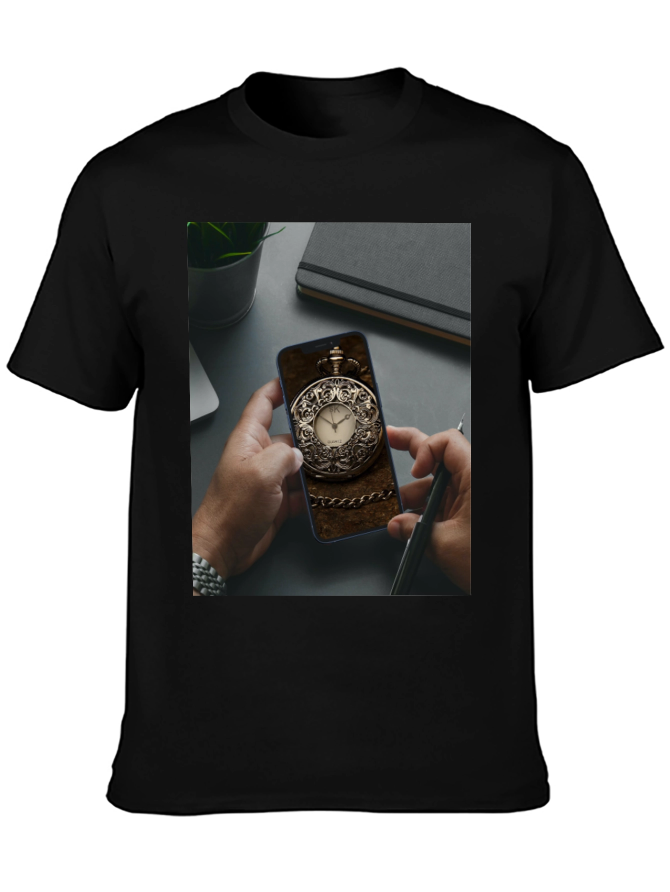 Black Pocket Watch Phone Case Tee view 3