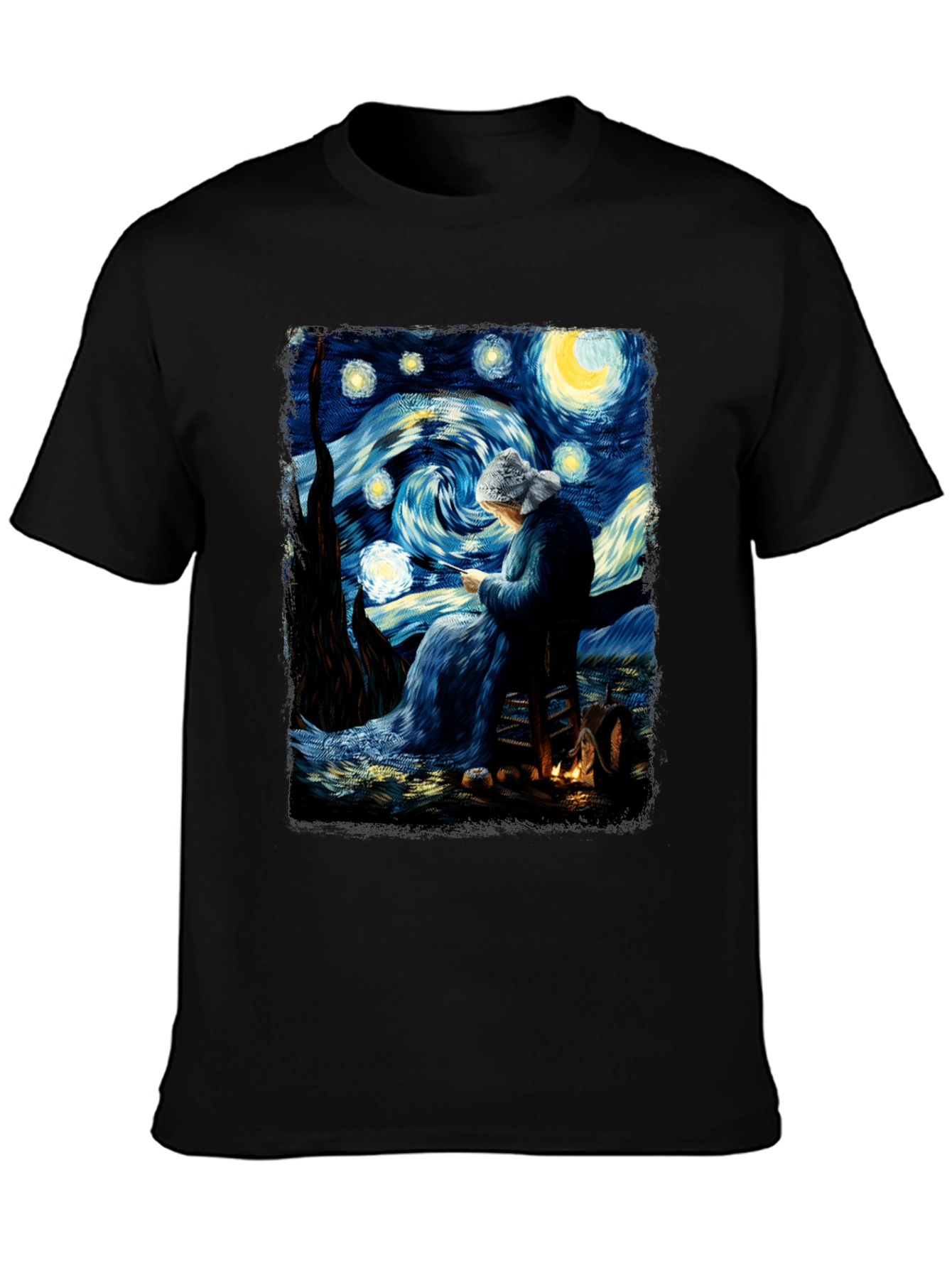 Black Starry Night Knitting T-Shirt view 3