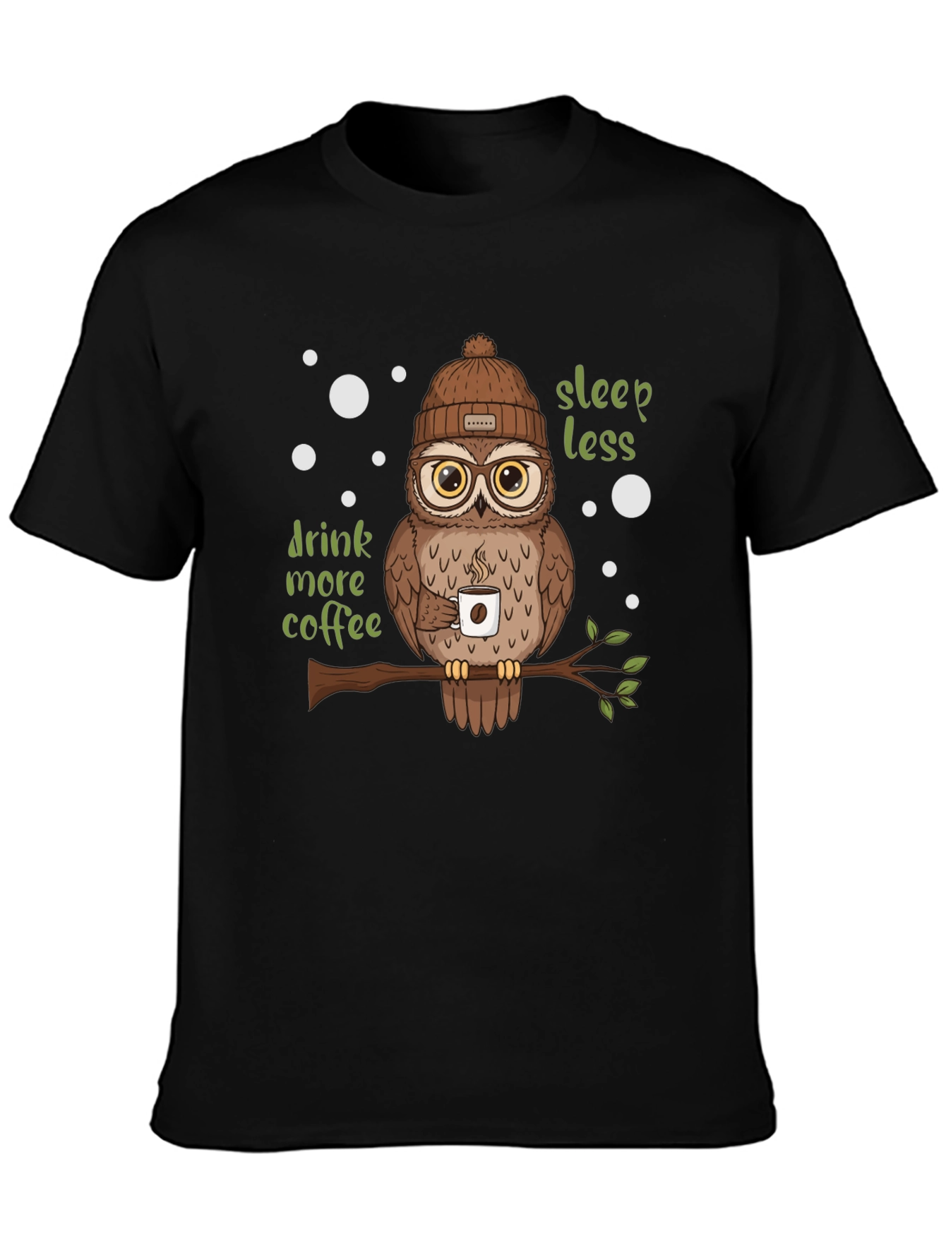 Black Owl Lover T-Shirt - Sleep Less Drink More Coffee view 3