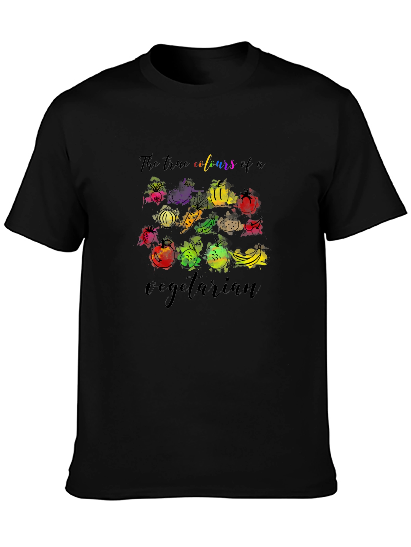 Black Vegetarian T-Shirt - True Colors Graphic Tee view 3