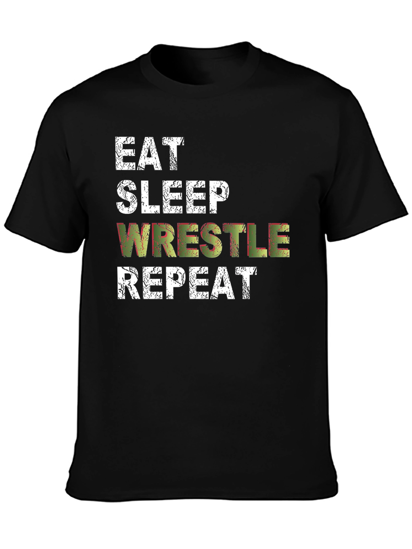 Black Eat Sleep Wrestle Repeat Black T-Shirt view 3