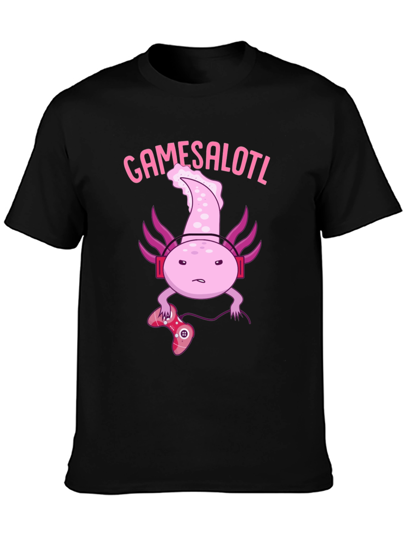 Black Gamesalotl Gamer Axolotl Black Graphic T-Shirt view 3