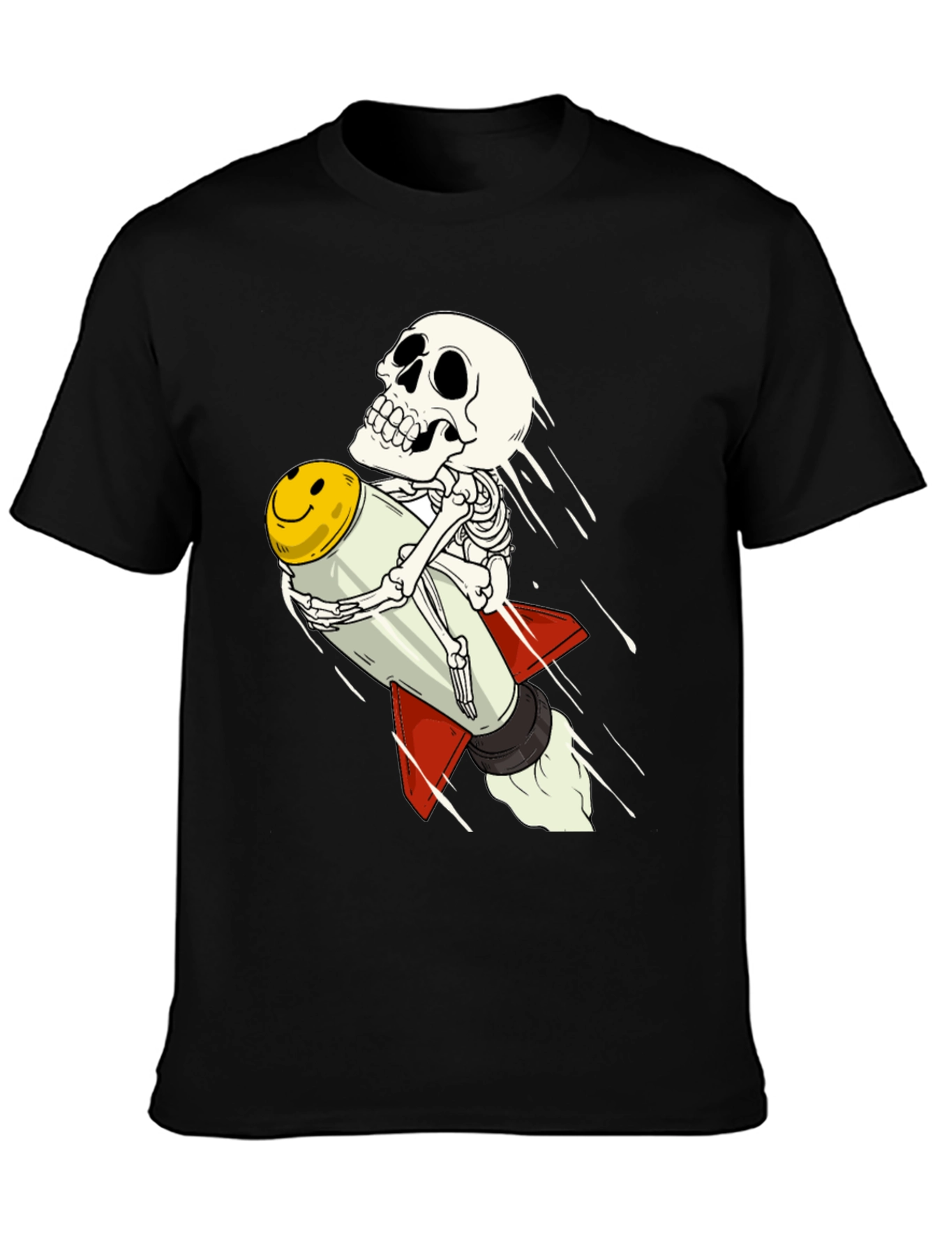 Black Skeleton Rocket Rider T-Shirt - Black Cotton Tee view 3