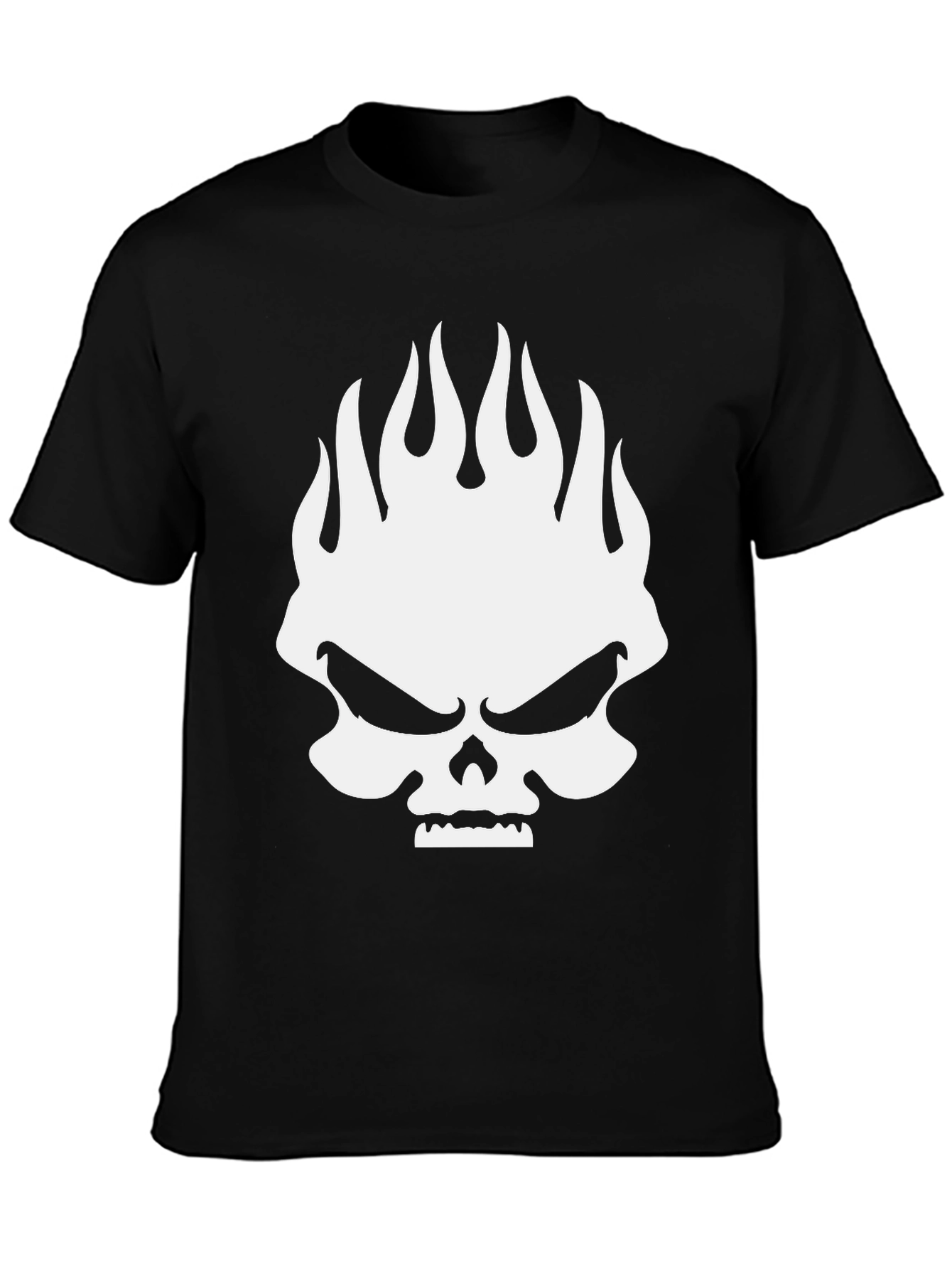 Black Skull Flames Graphic Print Men's Black T-Shirt view 3