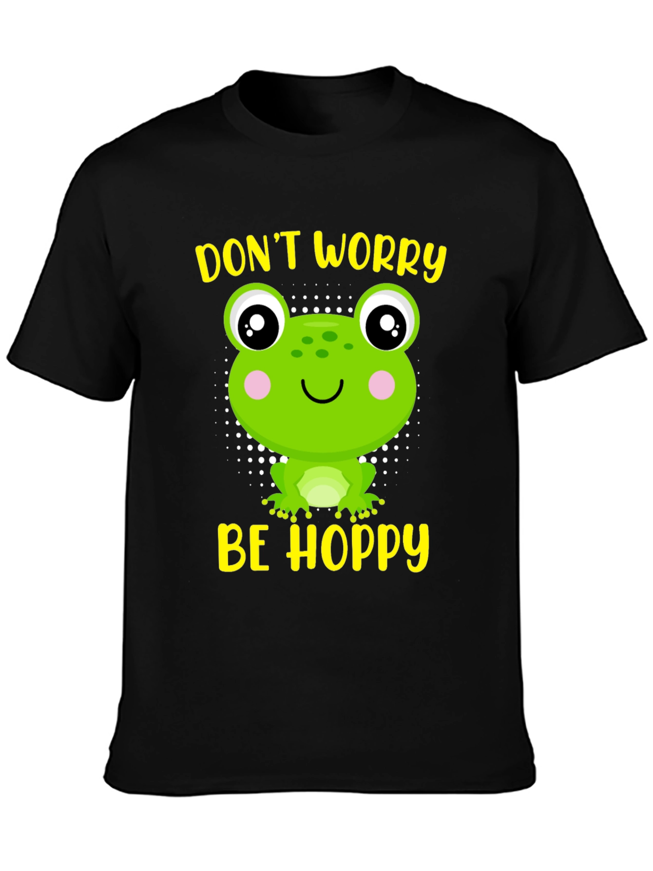 Black Don't Worry Be Hoppy Frog Graphic Tee view 3