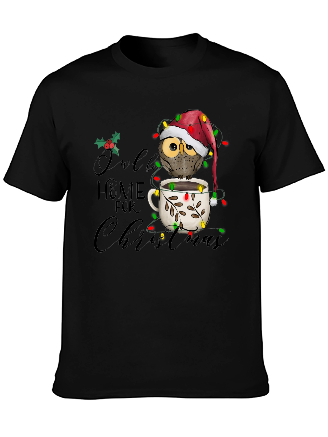 Black Owl Be Home for Christmas Graphic Tee view 3
