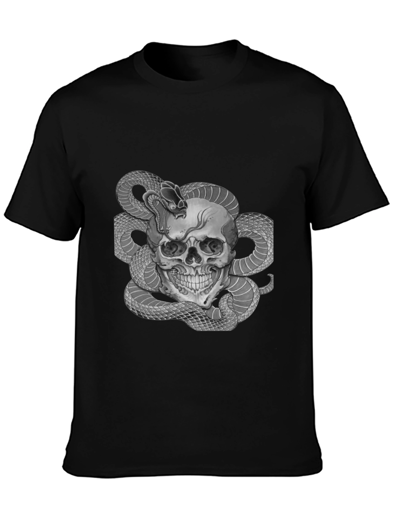Black Skull & Snake Graphic Tee - Men's Black T-Shirt view 3