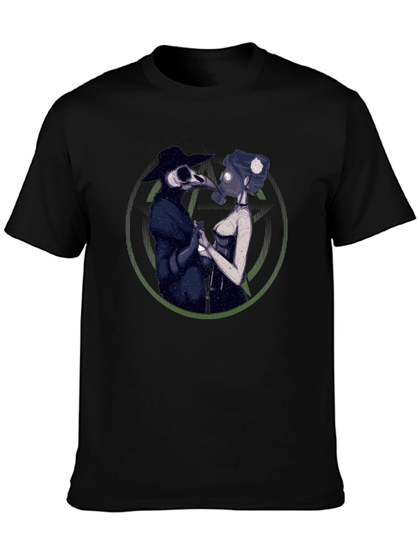 Black Plague Doctor Couple Graphic Tee - Black view 3