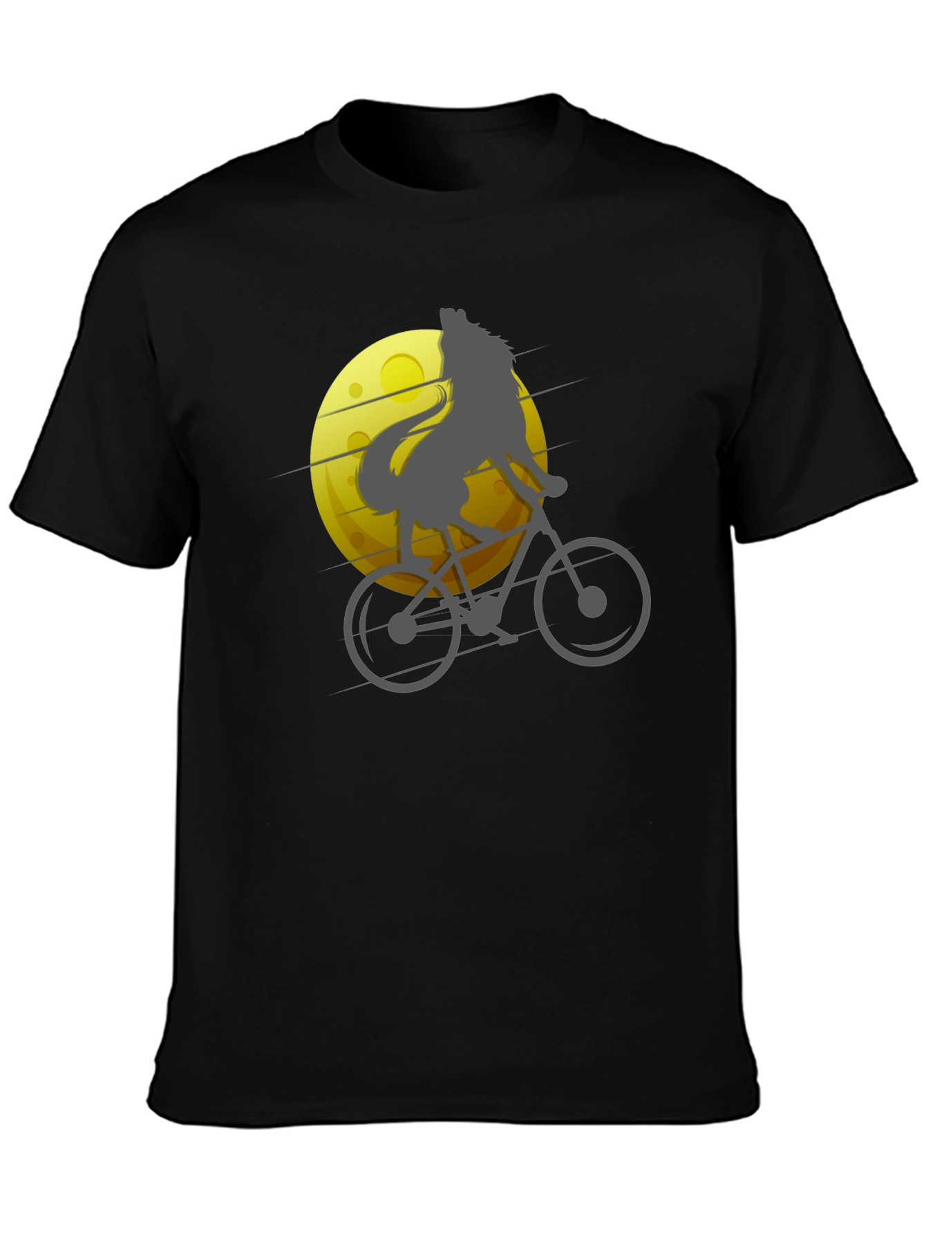Black Wolf Riding Bike T-Shirt - Moon Graphic Tee view 3