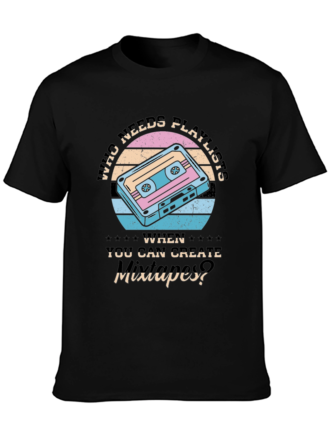 Black Retro Mixtape T-Shirt - Who Needs Playlists? view 3