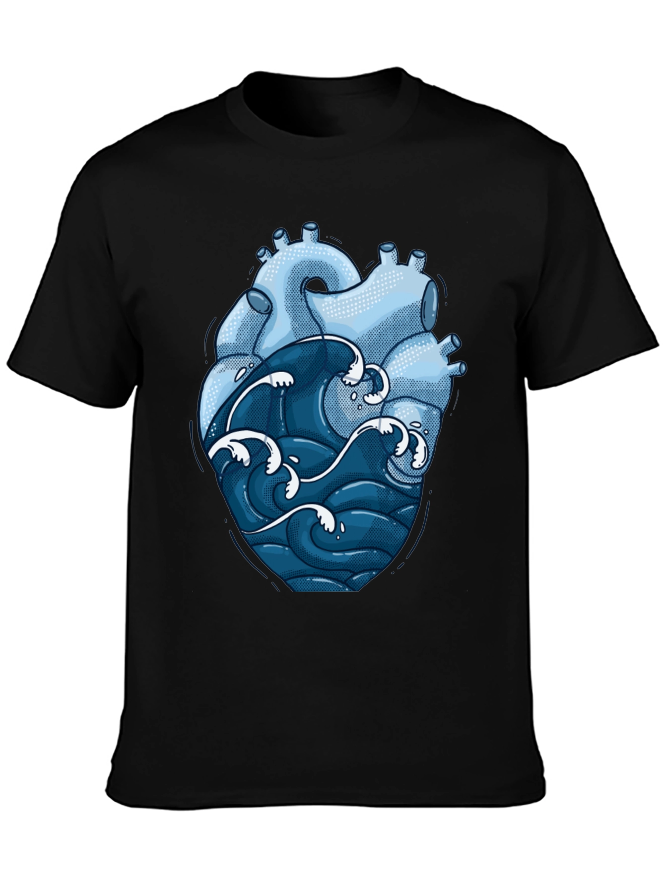 Black Anatomical Heart & Ocean Wave Graphic Tee view 3