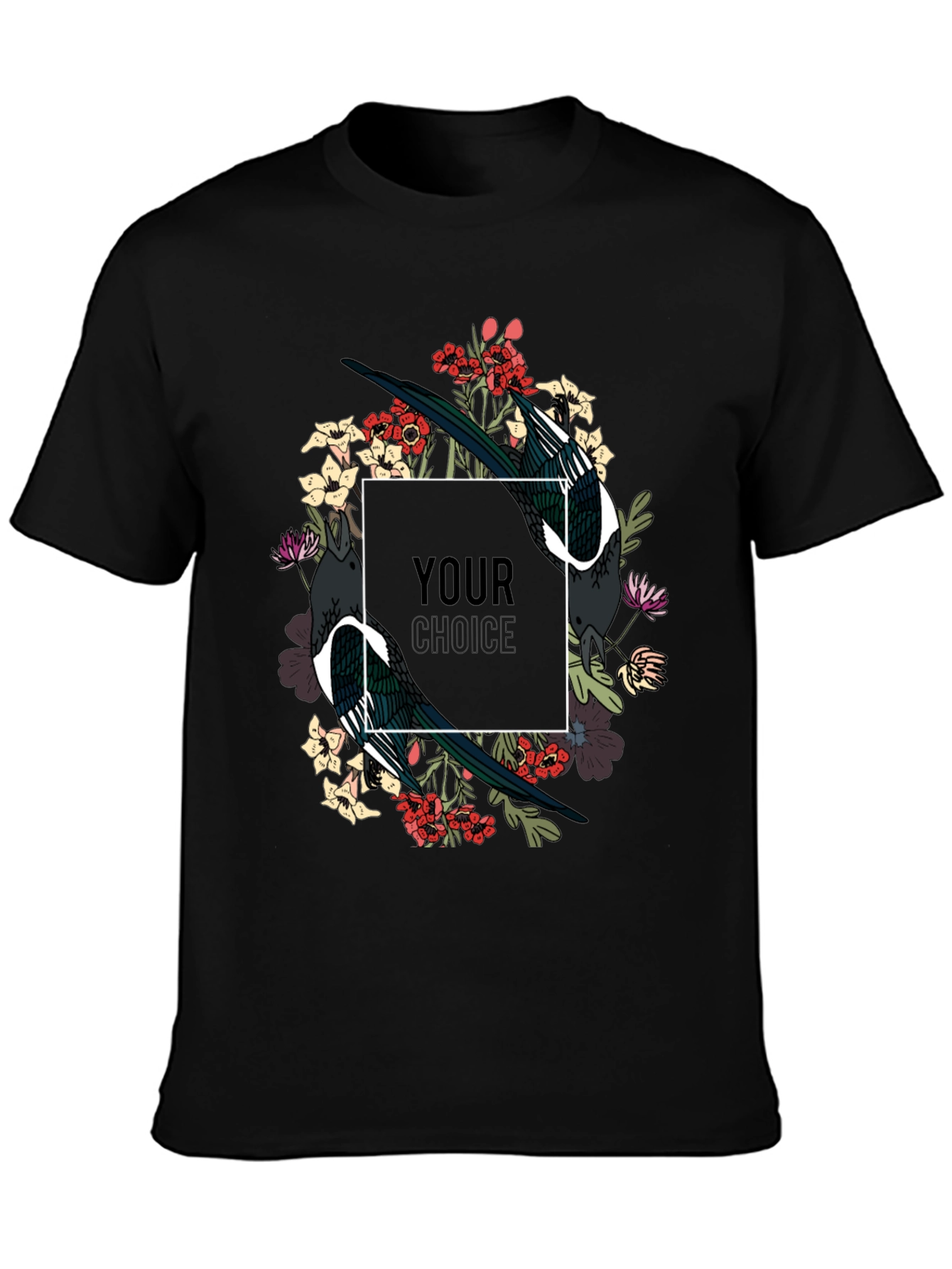 Black Floral Bird Graphic T-Shirt view 3
