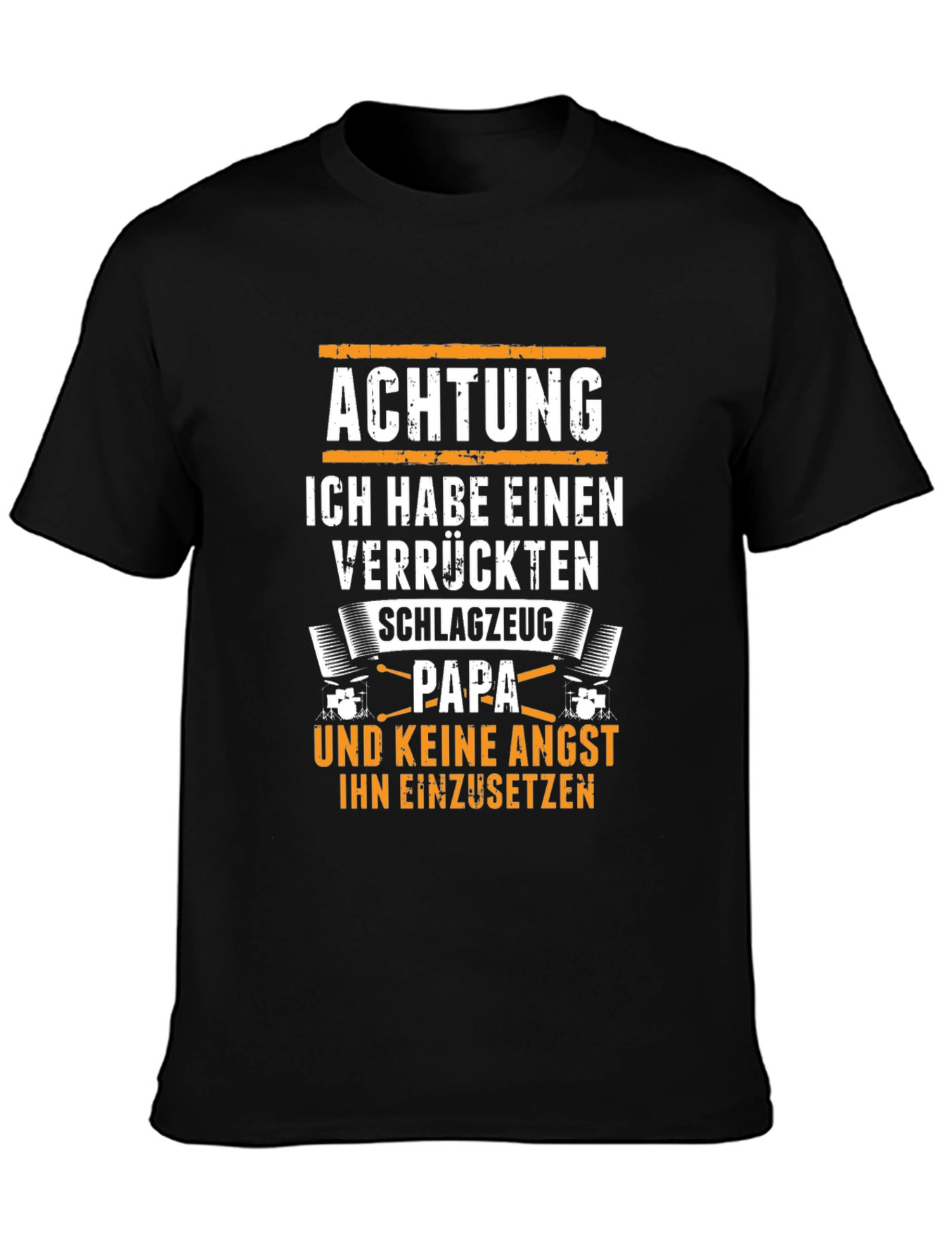 Black Achtung Schlagzeug Papa T-Shirt view 3