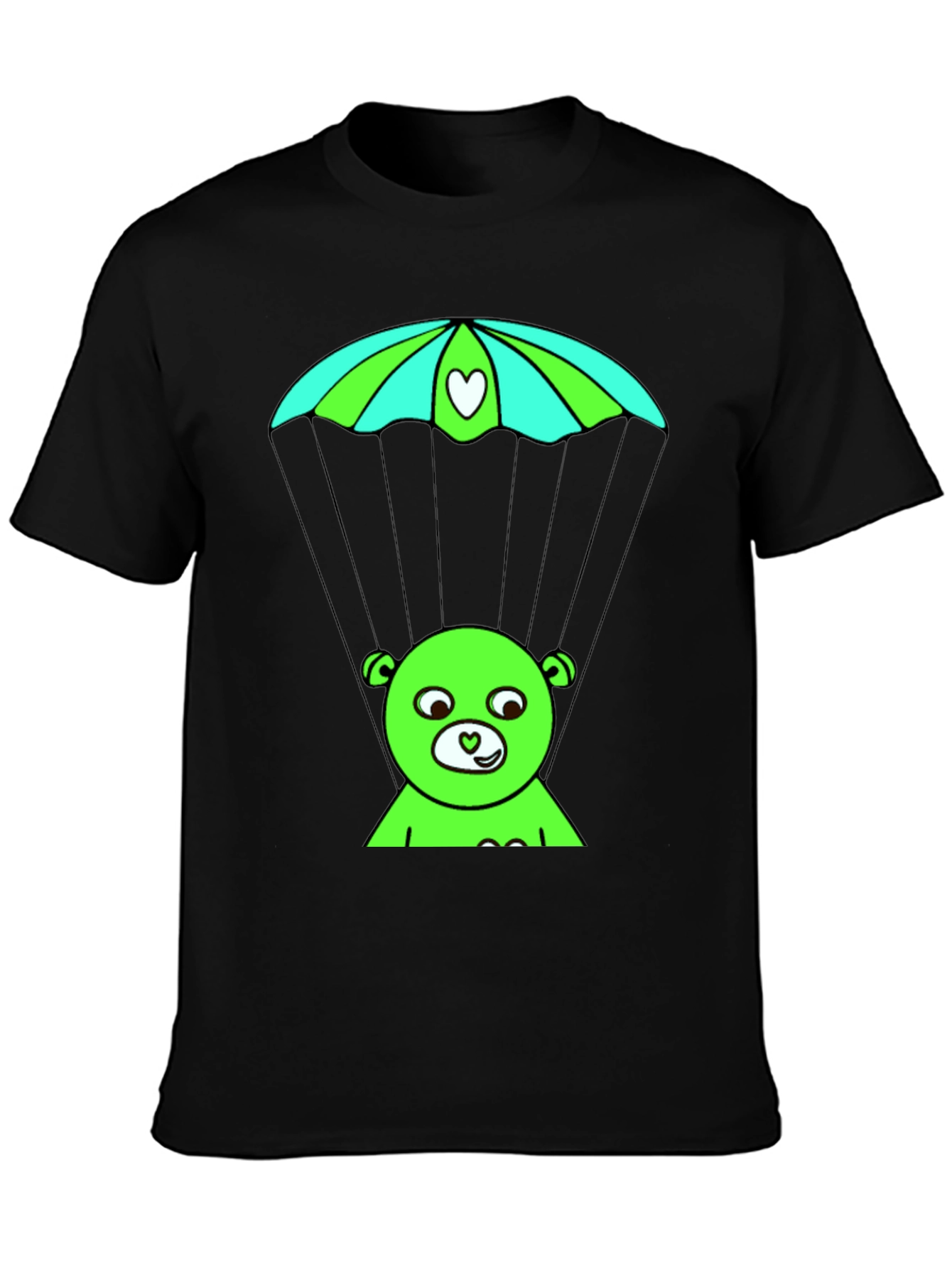 Black Whimsical Bear Parachute T-Shirt view 3