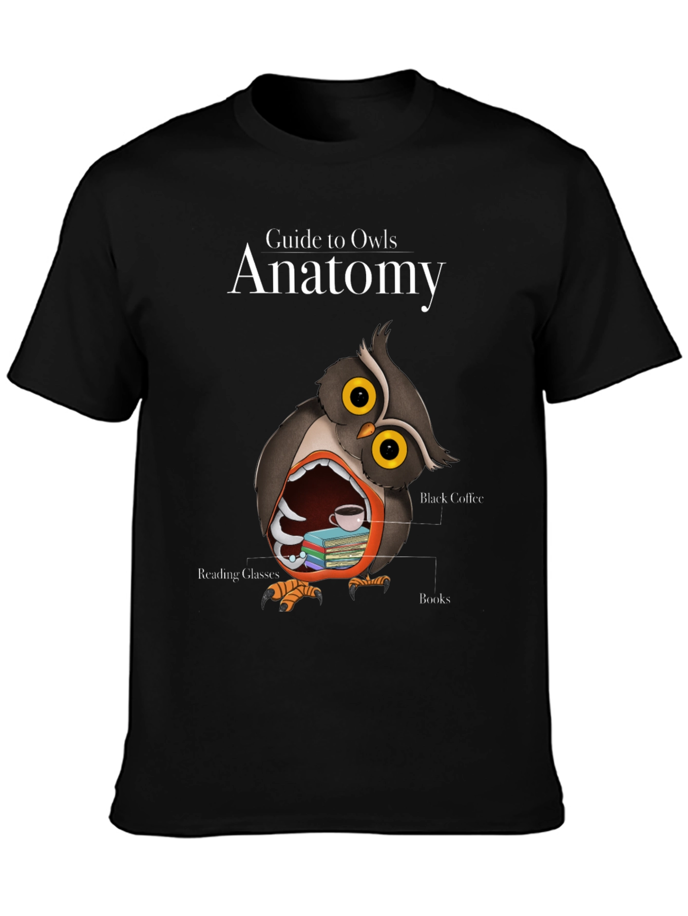Black Owl Anatomy T-Shirt - Guide to Owls Novelty Tee view 3