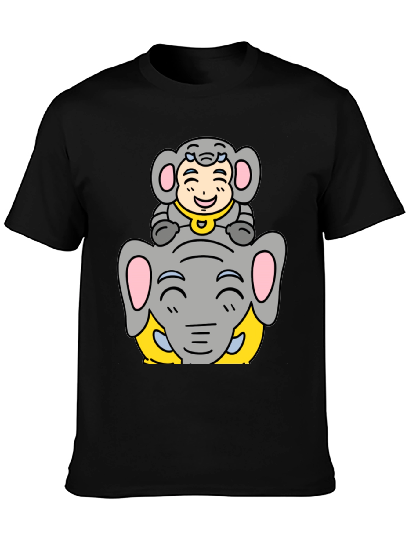 Black Elephant & Kid Graphic Tee - Black Cotton Blend Shirt view 3