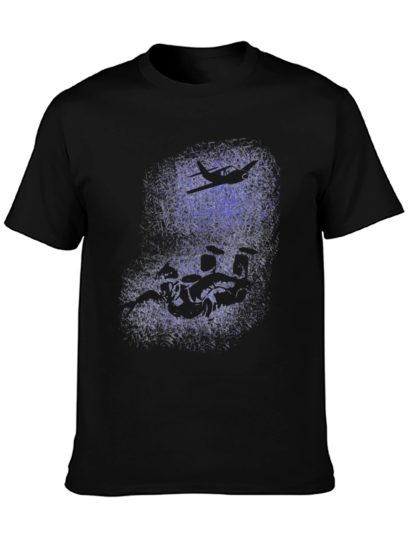 Black Skydiver & Airplane Graphic Black T-Shirt view 3