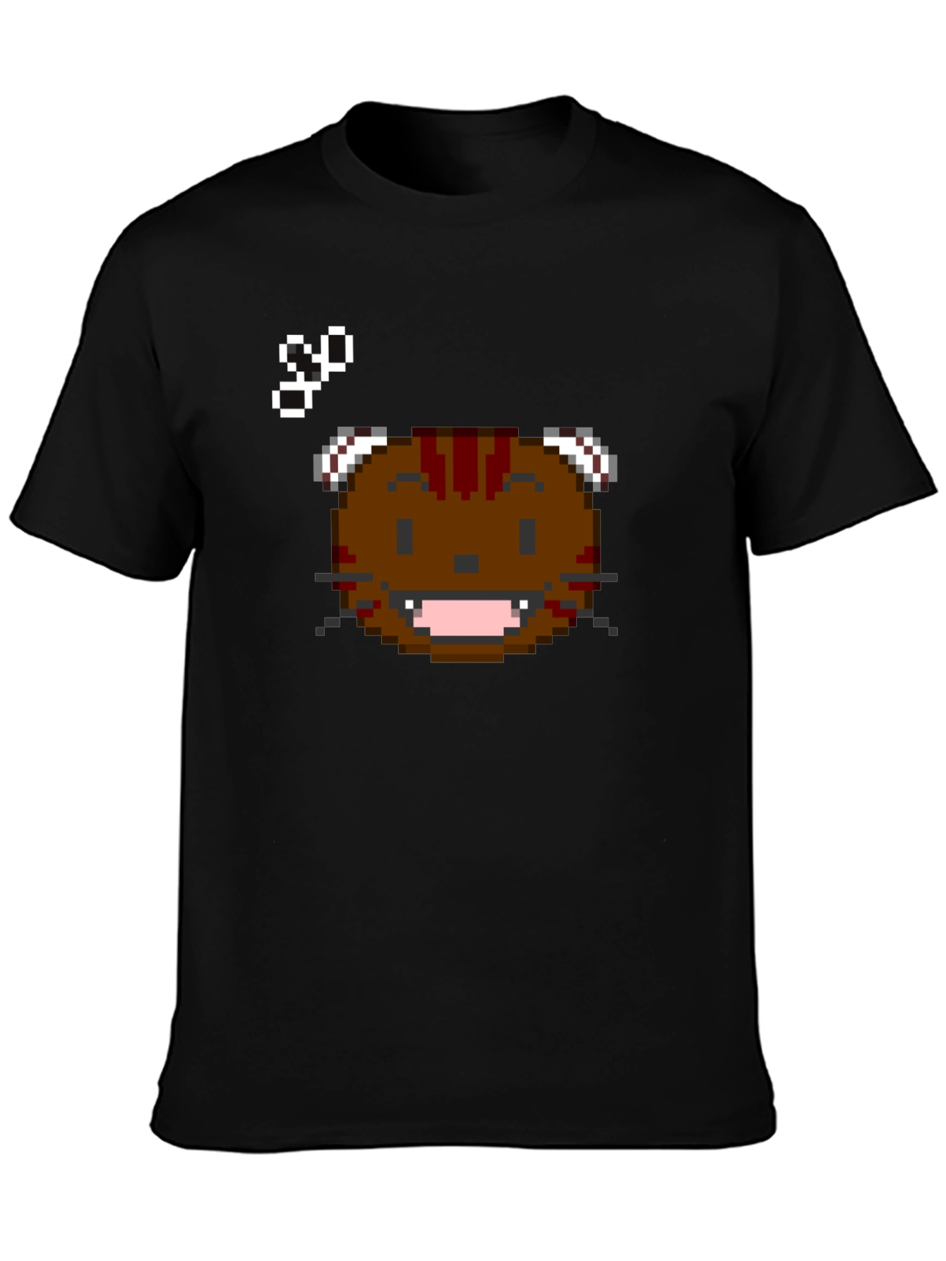 Black Pixel Art Cat T-Shirt - Black Crew Neck view 3