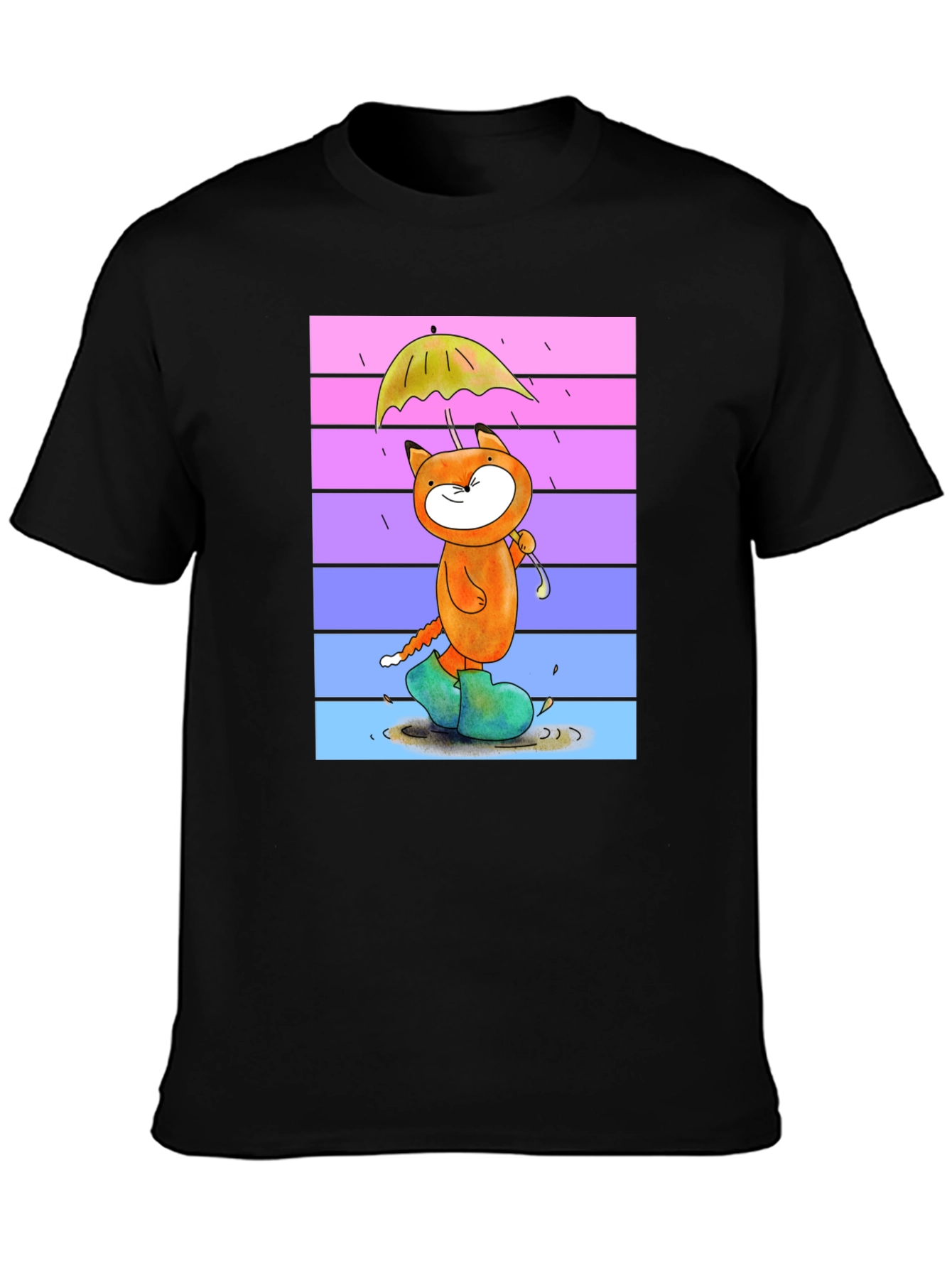 Black Cartoon Fox in Boots T-Shirt view 3