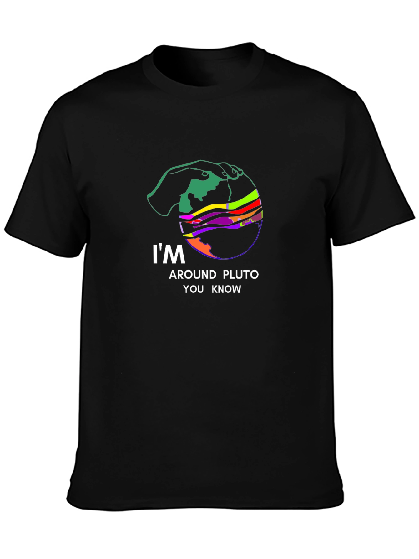 Black Around Pluto Graphic T-Shirt - Black Crew Neck Tee view 3